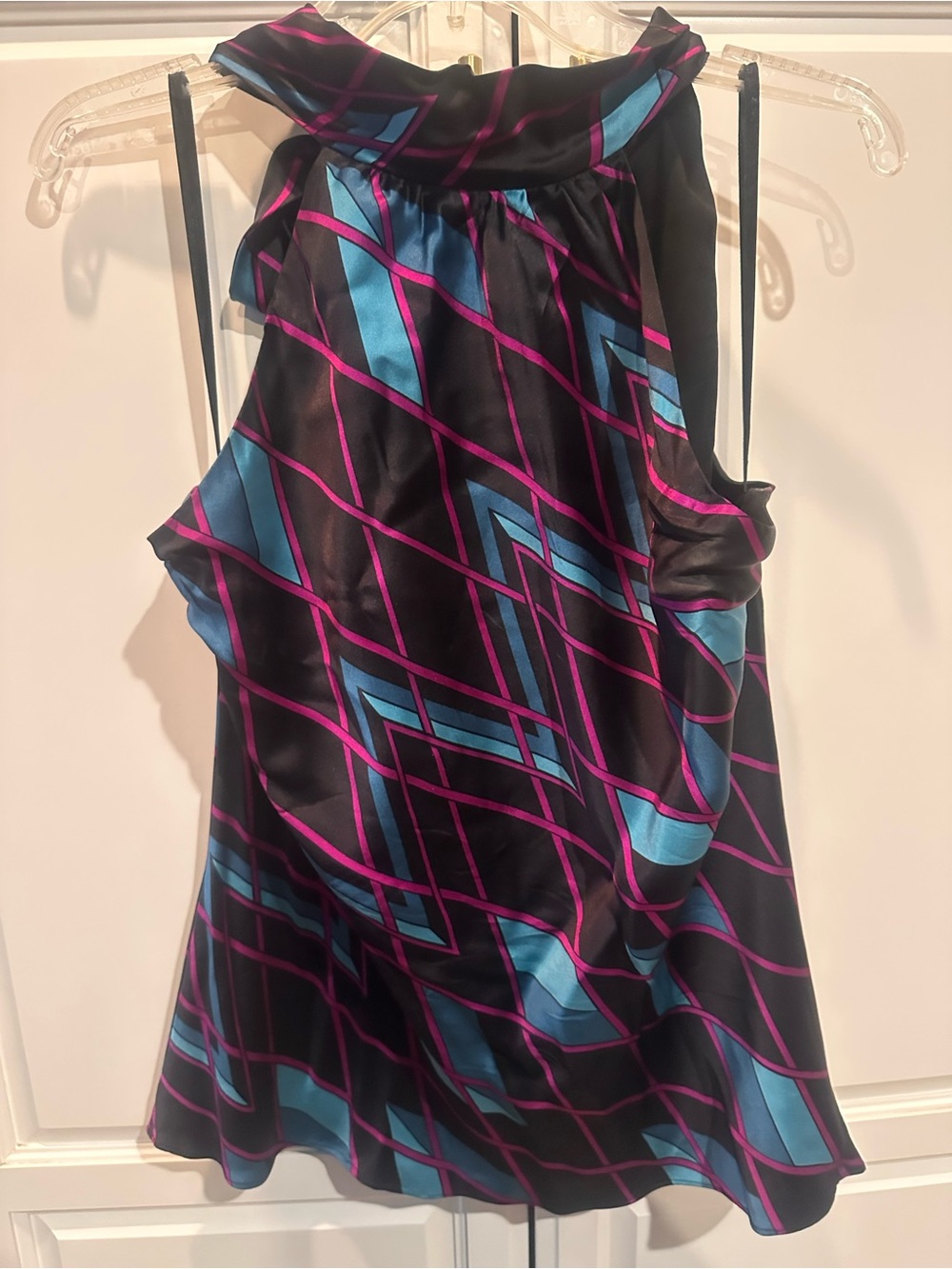 INC International Concepts Black Halter Top with Pink and Blue Geometric Print
